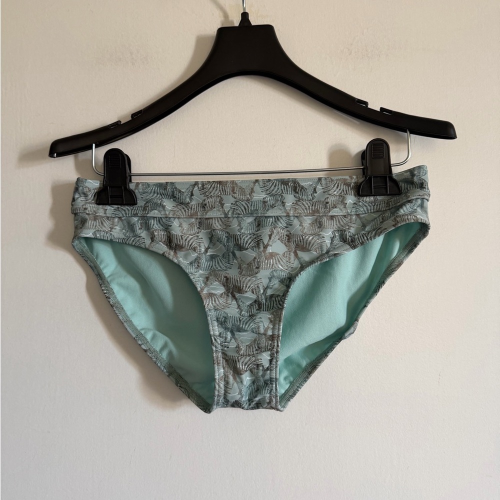 Prana Light Teal Zebra Print Classic Hipster Bikini Bottoms size Small EUC